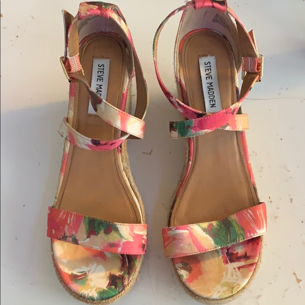 Steve Maden Floral Wedge Espadrille Sandals